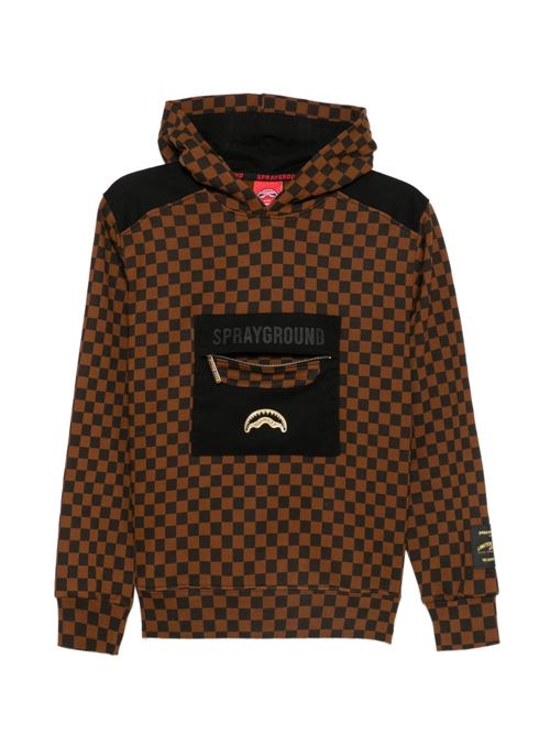 Felpa bambino Sprayground marrone e nera check con cappuccio Sprayground kids | SPY1490GX